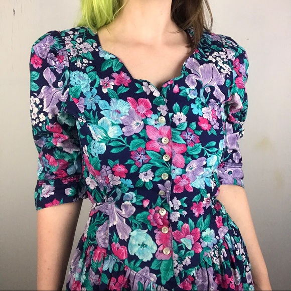 Vintage floral 80s dress - Picture 1 of 4